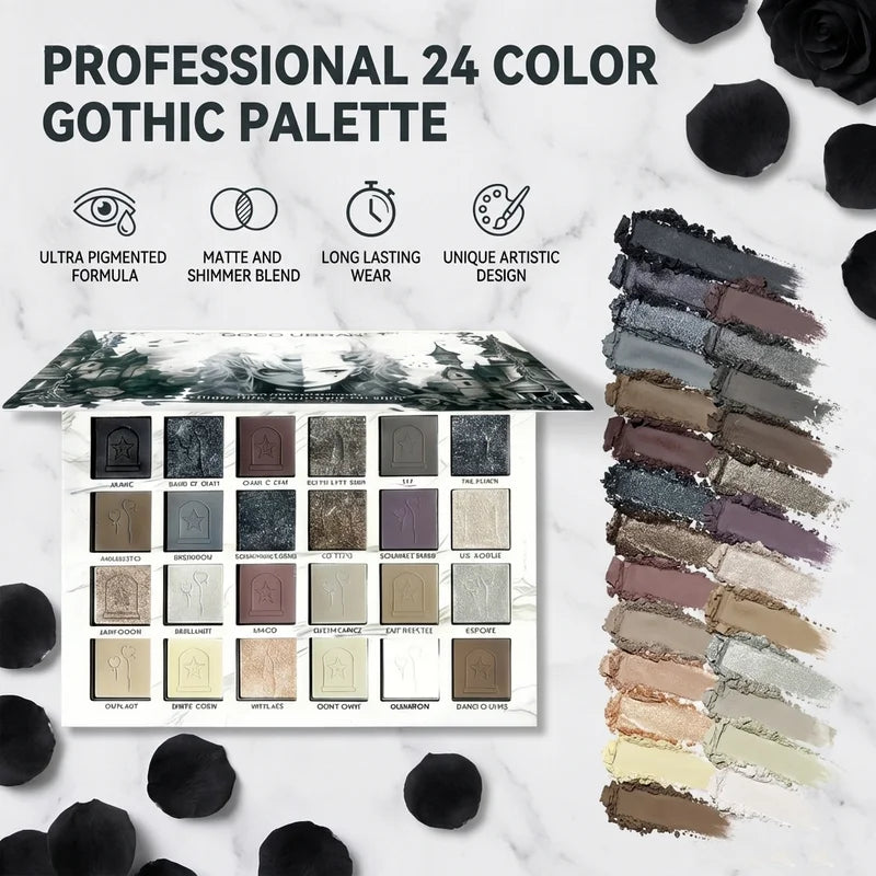 24-Color Halloween Eyeshadow & Makeup Brushes & Mascara Eye Makeup Set, Earth-Tone Smoky Matte and Shimmer for a Natural Look