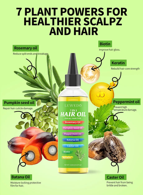 7 In 1 Hair Oil For All Hair Type Rosemary Batana Hair Growth Oil Keratin Biotin Castor Oil Hair Care Oil Beauty Health Product
