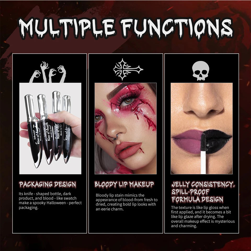 Lakerain Fake Bloody Lip Stain Gel-like Waterproof Spill-proof Long Lasting Matte Lip Tinting Halloween Party Lip Cosmetics