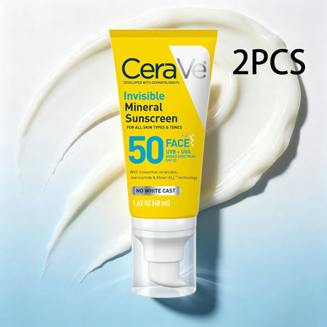 CeraVe Invisible Mineral Sunscreen SPF 50, Face for Sensitive Skin, Niacinamide, Ceramides, Vitamin E, Oil Free, 1.62 oz