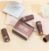 4-Piece Contour Stick Set with Highlighter, Blush & Bronzer Plus Golden Powder Brush - Waterproof Cream for All Tones, Shimmery.
