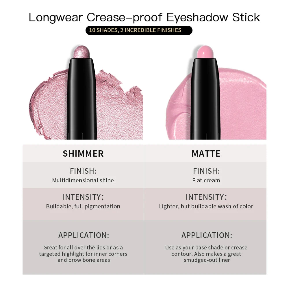 Eyeshadow Liner Sticks Matte & Shimmer Waterproof Metallic Glitter Eye Shadow Highlighter Pencil Eyeshadow Natural Cosmetics