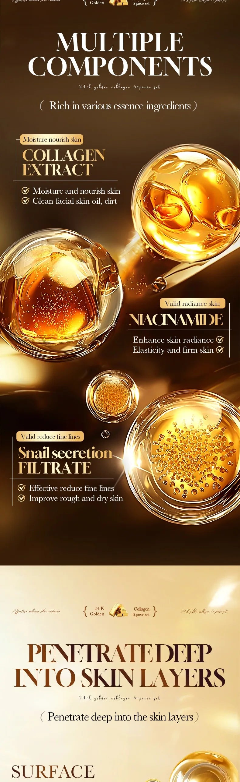 24K Gold Collagen Protein Skincare Set - Firming, Lifting Hydrating Face Kit for All Skin Types Skin Care