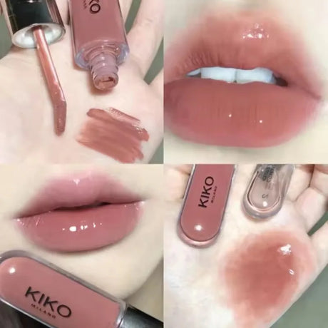 New Kiko Double Headed Lipstick Transparent Mirror Lip Gloss Non Fading Oil Sexy Rich Lip Gloss Milk Tea Bean Paste Naked Makeup