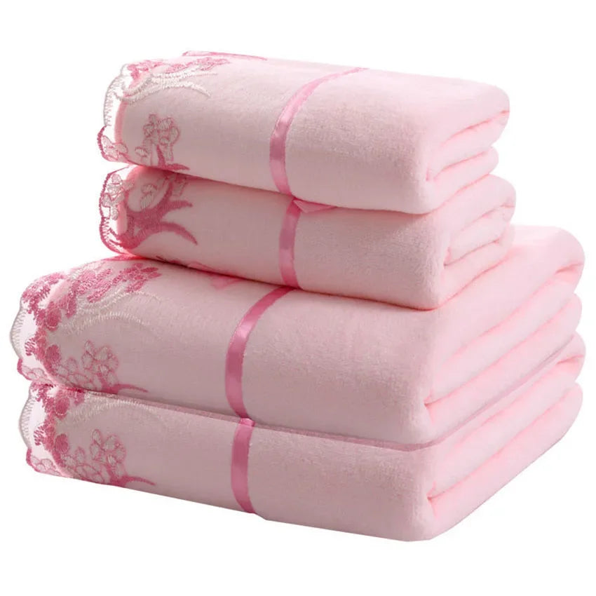Lace Embroidered Bath Towel Set Microfiber for Adults Colourful Tree Bathroom Face Bath Towels Quick Dry Family Set Large Thick