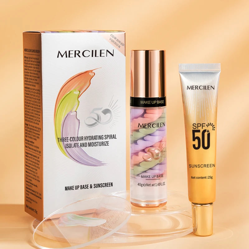 Mercilen Three-Color Isolation Makeup Primer Set, Containing Hyaluronic Acid, Plant Squalane, and Pearl Extract for Oil Control and Moisturizing, Minimizing Visible Pores, Long-Lasting Hydration and Radiance, and Long-Lasting
