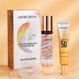 Mercilen Three-Color Isolation Makeup Primer Set, Containing Hyaluronic Acid, Plant Squalane, and Pearl Extract for Oil Control and Moisturizing, Minimizing Visible Pores, Long-Lasting Hydration and Radiance, and Long-Lasting