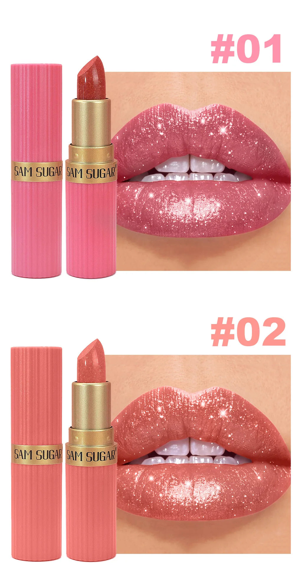 6pcs Diamond Pink Lipstick Set Chocolate Brown Metallic Glitter Long Lasting Shimmer Pearl Sparkling Lip Gloss Makeup