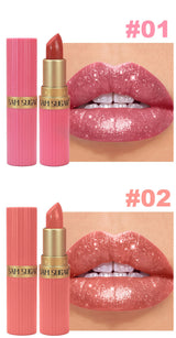 6pcs Diamond Pink Lipstick Set Chocolate Brown Metallic Glitter Long Lasting Shimmer Pearl Sparkling Lip Gloss Makeup