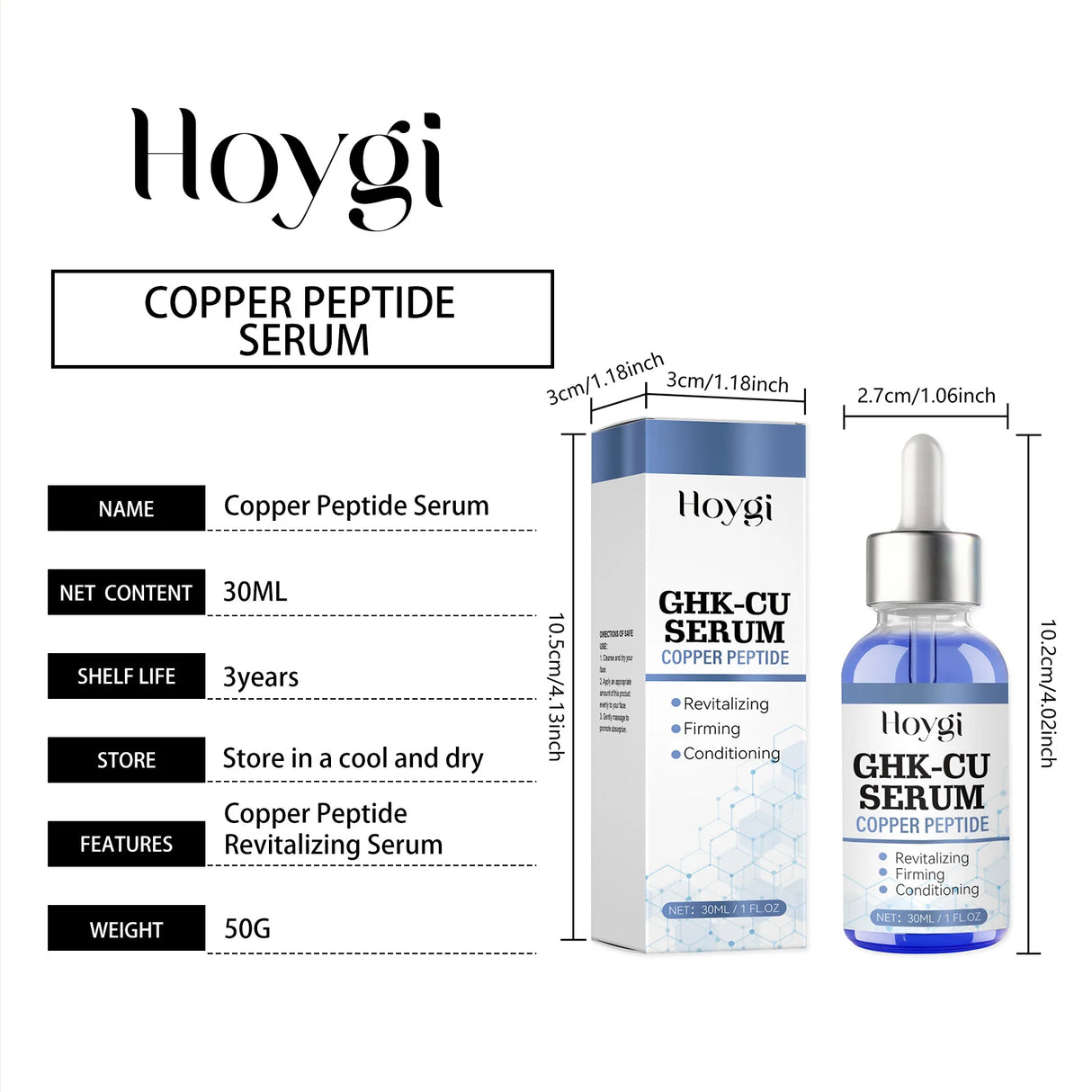 30ml Copper Peptide Serum GHK-Cu Face Firming Lifting Fade Fine Lines Shrink Pores Barrier Repair Hyaluronic Acid Moisturizer