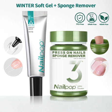 Nailpop Pro Soft Nail Tips Gel Glue 20g Adhesive Fake Nails Long Lasting Soak Off UV Gel Nail Polish Manicure Products for Nails