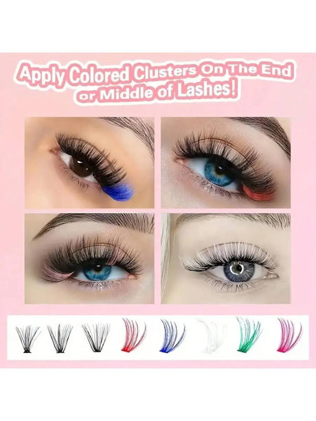 800 Cluster DIY Colored Eyelash Book Set, Including Adhesive And Sealant, Tweezers, Reusable Lightweight DD False Eyelashes