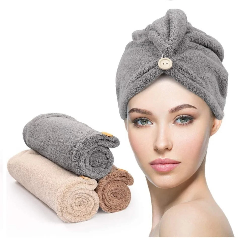 Button Up Hair Towel Wrap High Absorbency Microfiber Towels Curly Hair Girls' Quick Drying Towels Hair Drying Towels Hair Towel
