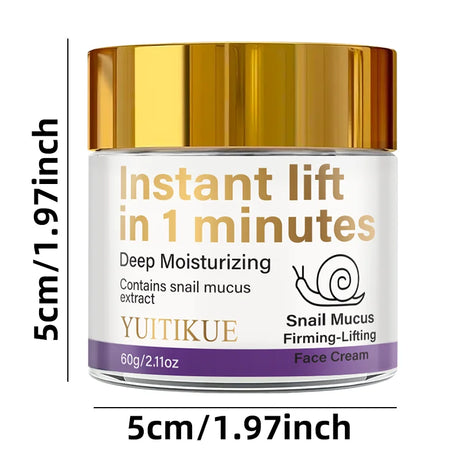 YUITIKUE Instant Lift Face Cream 60g - 1 Min Snail Mucin Firming, Moisturizes, Tightens & Evens Tone, Light Non-Greasy Formula