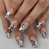 Mid-length Coffin Fake Nails 24Pcs White French Tip Ballerina Press On Nail Pink/White Flower Printed Spring/Summer DIY Manicure