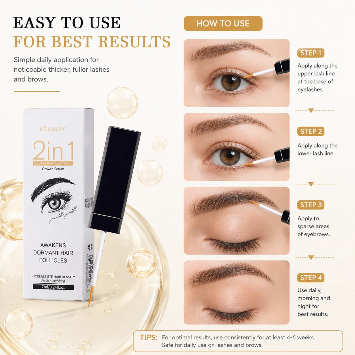 2 In 1 Eyelash Eyebrow Growth Serum Fast Lash & Brow Enhancer Fuller Looking Brows Longer Lashes Daily Care Formula Lash Booster