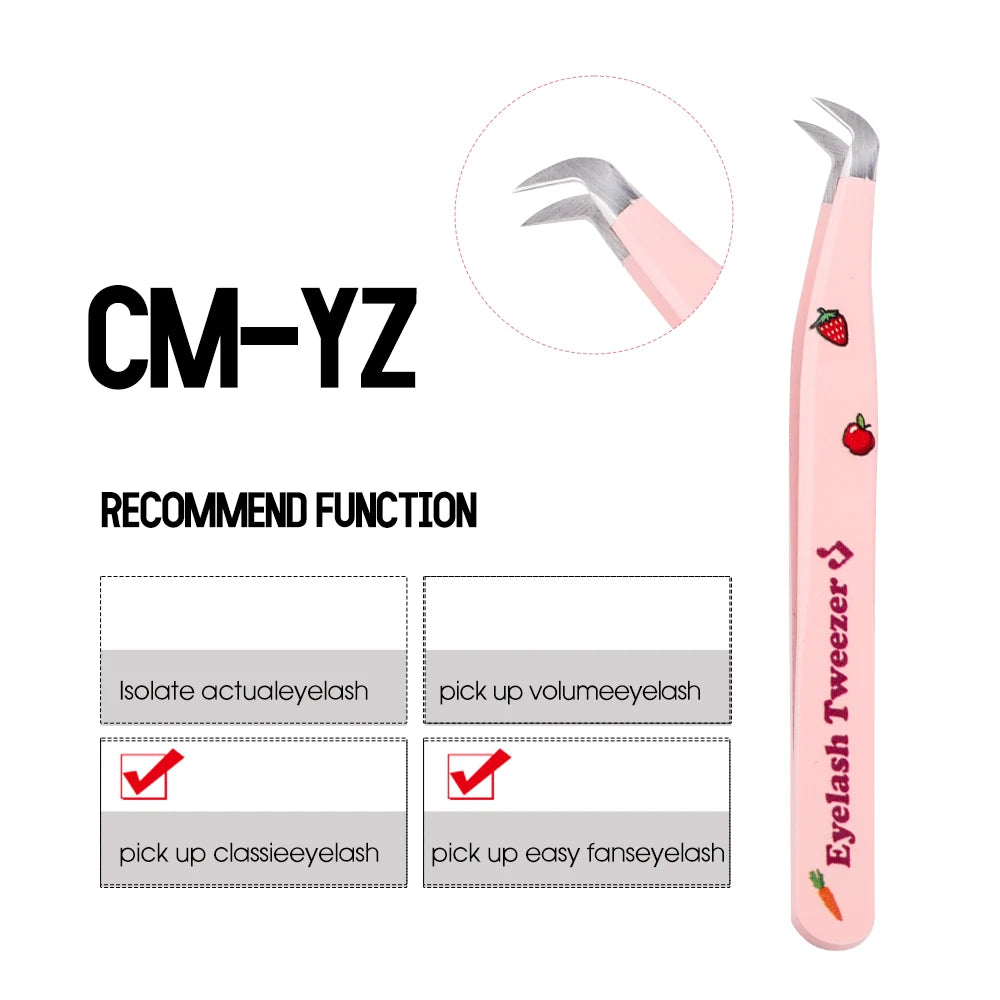 GEMERRY Eyelash Pink Strawberry Stainless Steel Superhard Tweezers For Lash Extension High Precision Anti-Static Makeup Tweezer