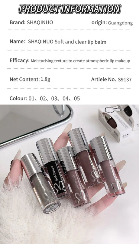 SHAQINUO Water Light Mirror Lip Gloss Lasting Moisturizing Cool Black Silver Gray Pearlescent Fine Sparkling Lipstick Lip Oil