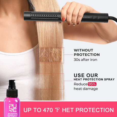 PURC Heat Protectant Spray Coconut Oil Frizz Control & Shine for All Hair Types Thermal Protection up to 470°F Hair Care