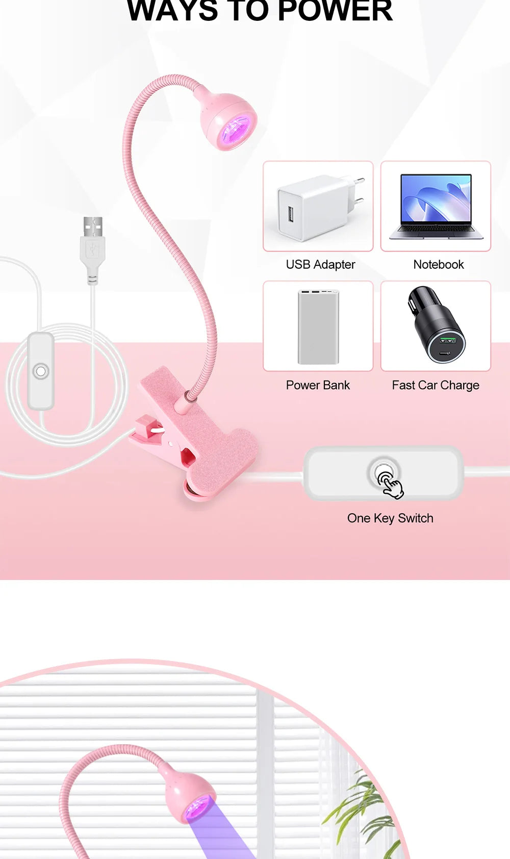 Nail LED UV Lamp for Drying Gel Nails Polish Clip-On Flexible Desk Mini Portable USB Nail Lamp UV Light Dryer for Manicure Salon