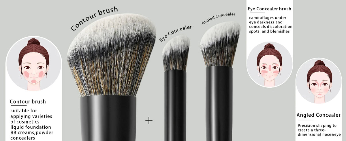 BEILI Dual-ended Makeup Brush Set Professional 12 Pcs Vegan Contour Foundation Powder Eyebrow Bronzer Brushes Cosmetics Kit
