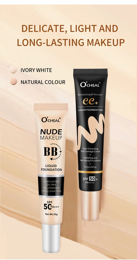 Ocheal 30g BB/CC sunscreen Cream SPF 50/PA+++ Facial Liquid Foundation Cream Long Lasting Coverage Oil Free All Skin Makeup