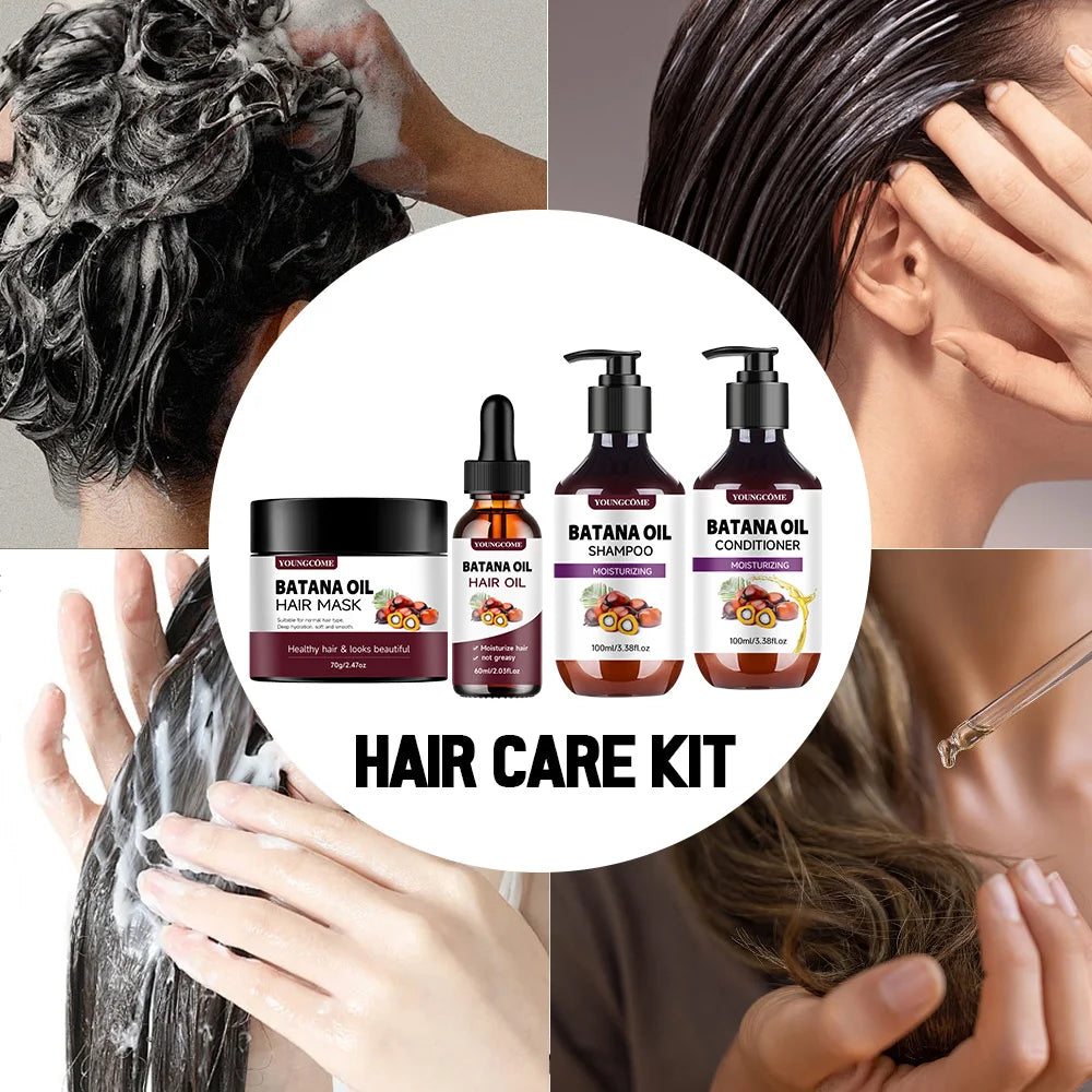 BATANA Oil Hair Care Kit - Strengthening Shampoo, Moisturizing Mask & Keratin Conditioner for All Hair Types Frizz Control