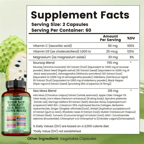 24-In-1 Soursop Supplement - Promote Digestion and Cell Health, Supports Skin, Joint and Bone Health, Strengthens Immunity