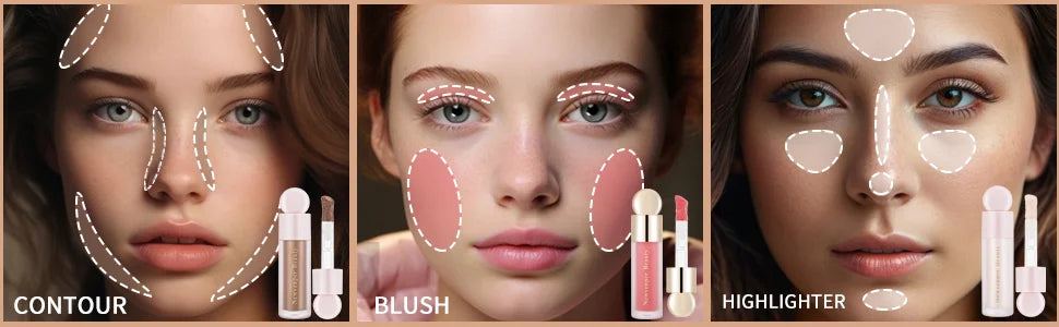 Liquid Highlighter + Liquid Blush + Liquid Contour for Face & Body, High Glossy Finish, Natural Glow Liquid Luminizer Makeup