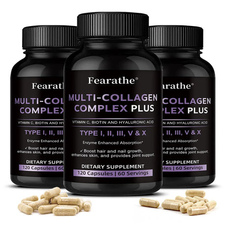 Multi Collagen Capsules, Type I/II/III/V/X Collagen, Biotin & Hyaluronic Acid, Support Skin Hair Nail Joint & Overall Wellness