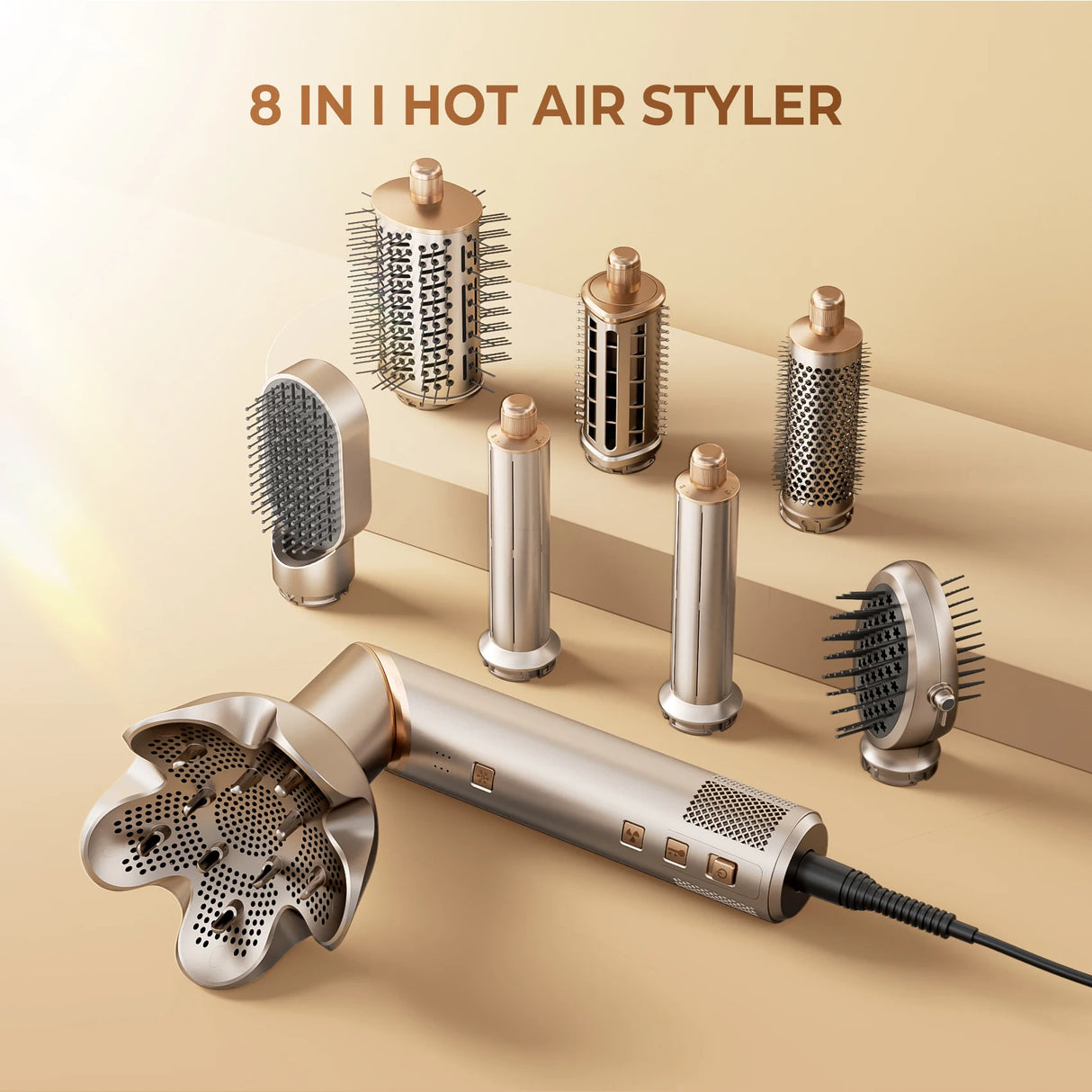 8 in 1 Hair Dryer Brush High Speed Brushless Blow Dryer Negative Ionic Hair Heating Brush Hot Air Styling Comb Auto Hair Curle