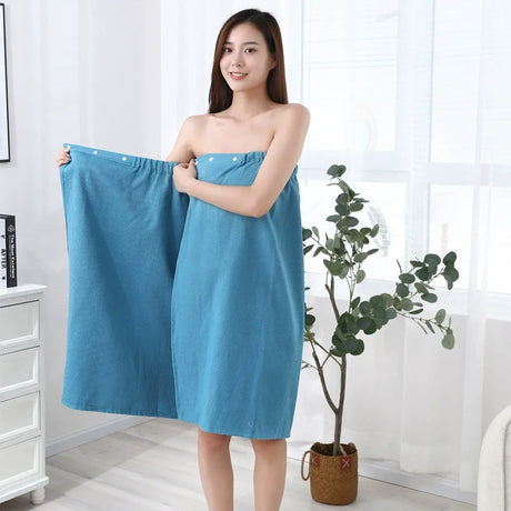 Wearable Cotton Bath Towel for Men and Women, Bath Skirt Wrap with Button, Shower Sauna, Spa Body Robe, Beach Towel, 140x70cm