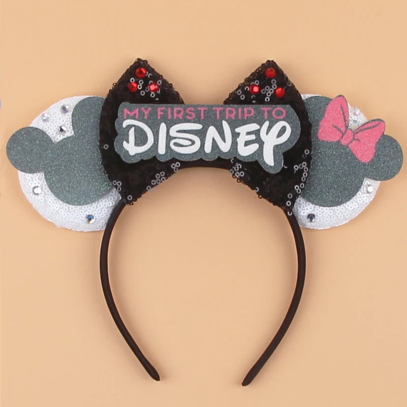 2026 Disney Trip Mickey Ears Headband For Girls Sequin Castle Bow Hairband Cartoon Character Cosplay Hair Accessories Kids Party