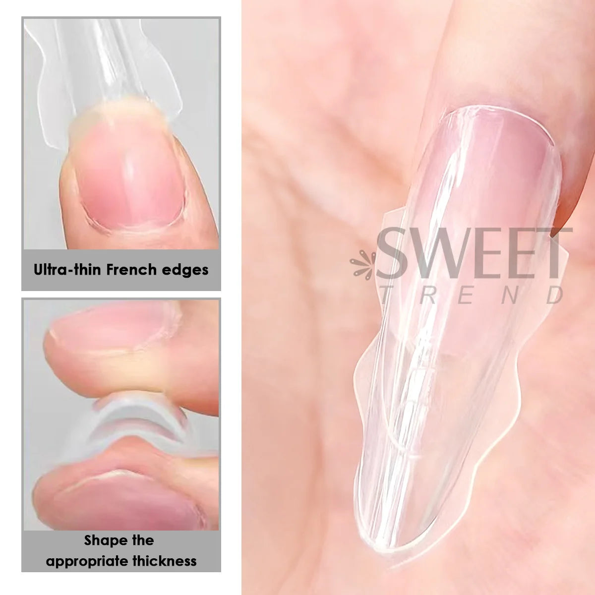 180pcs New Sandwich Nail Extension Mold Interlayer Dual Nail Forms Easy To Shape Oval/Coffin Mixed 15 Size Prolong Tool Manicure