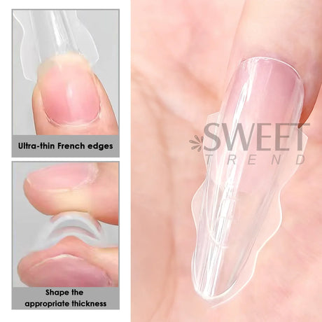 180pcs New Sandwich Nail Extension Mold Interlayer Dual Nail Forms Easy To Shape Oval/Coffin Mixed 15 Size Prolong Tool Manicure