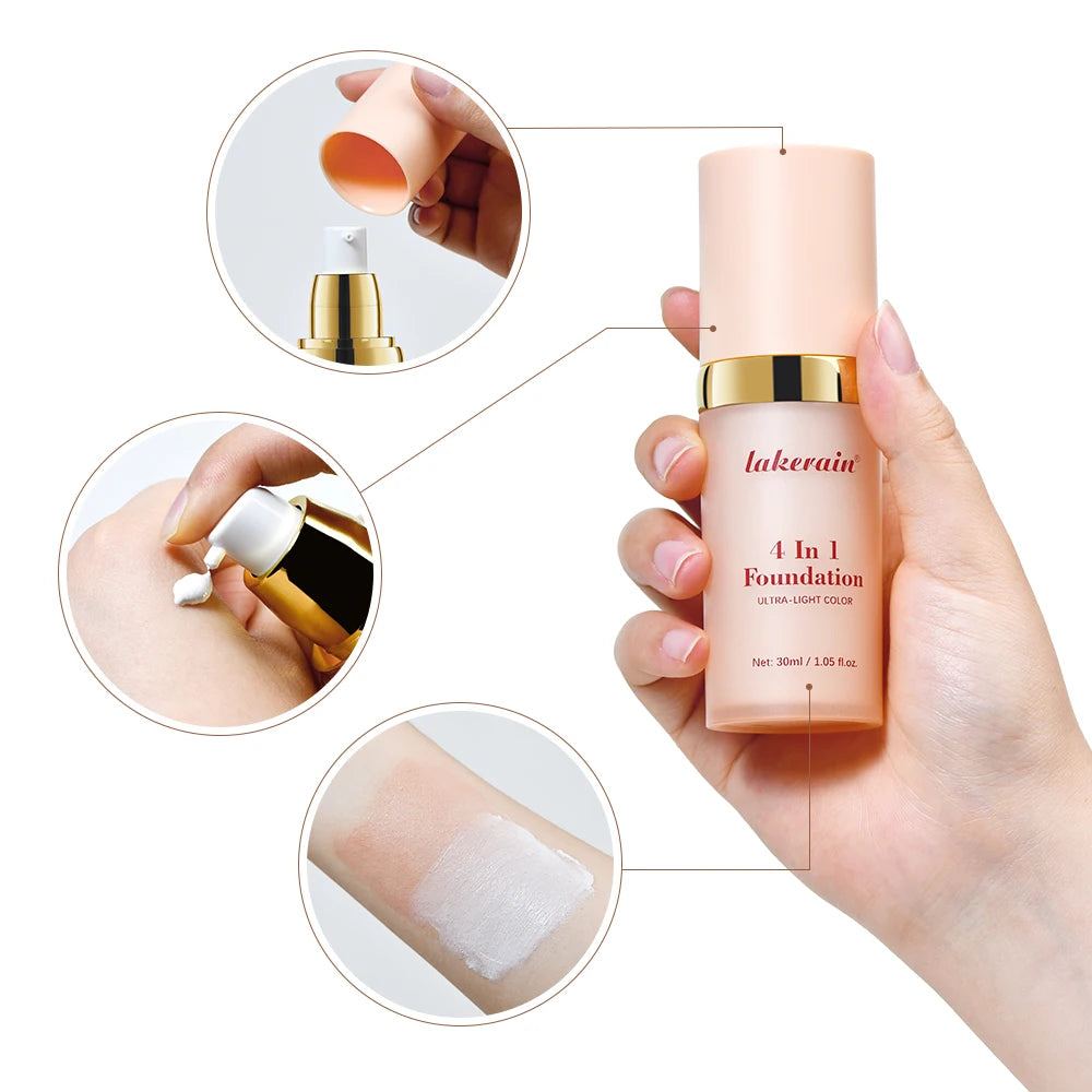 4 In 1 Foundation Long-wearing Moisturizing Waterproof Concealer Even Skin Tone SPF 30 Liquid Hydrating Full Coverage Concealer