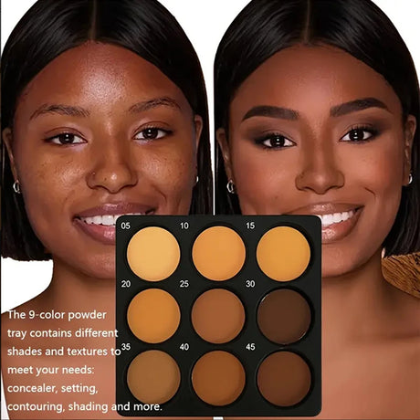 9-Color Waterproof Contour Concealer Matte Palette Medium to Deep Shades 3D Sculpting Oil Control Long Lasting Wear Makeup