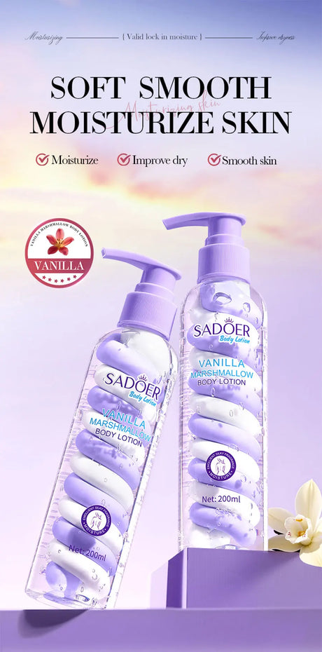 Vanilla Marshmallow Body Lotion Smooths and Refines Skin, Improves Dryness, Tightness, and Roughness, and Moisturizes the Skin.
