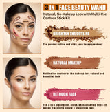 4-Piece Contour Stick Set with Highlighter, Blush & Bronzer Plus Golden Powder Brush - Waterproof Cream for All Tones, Shimmery.