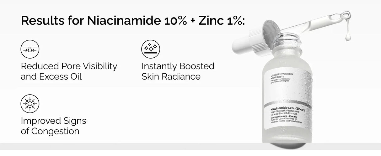 10% Niacinamide 1% Zinc Face Serum 30ml, Oil Control Pore Minimizer, Anti-Acne Dark Spot, Gentle Skin Care for All Skin Types