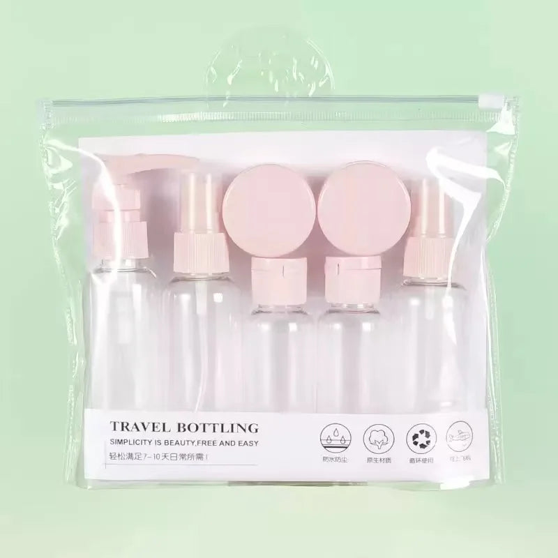 7PCS Travel Bottle Bag Wash Set Makeup Shampoo Body Wash Portable Skin Care Product Hand Cream Refillable Spray Lotion Bottle
