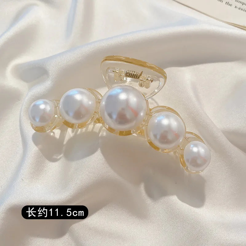 Simulated Pearl Hair Claws for Women Korean Acrylic Hair Clips Girls Large Size Barrette Shark Clip Fashion Hair Accessories