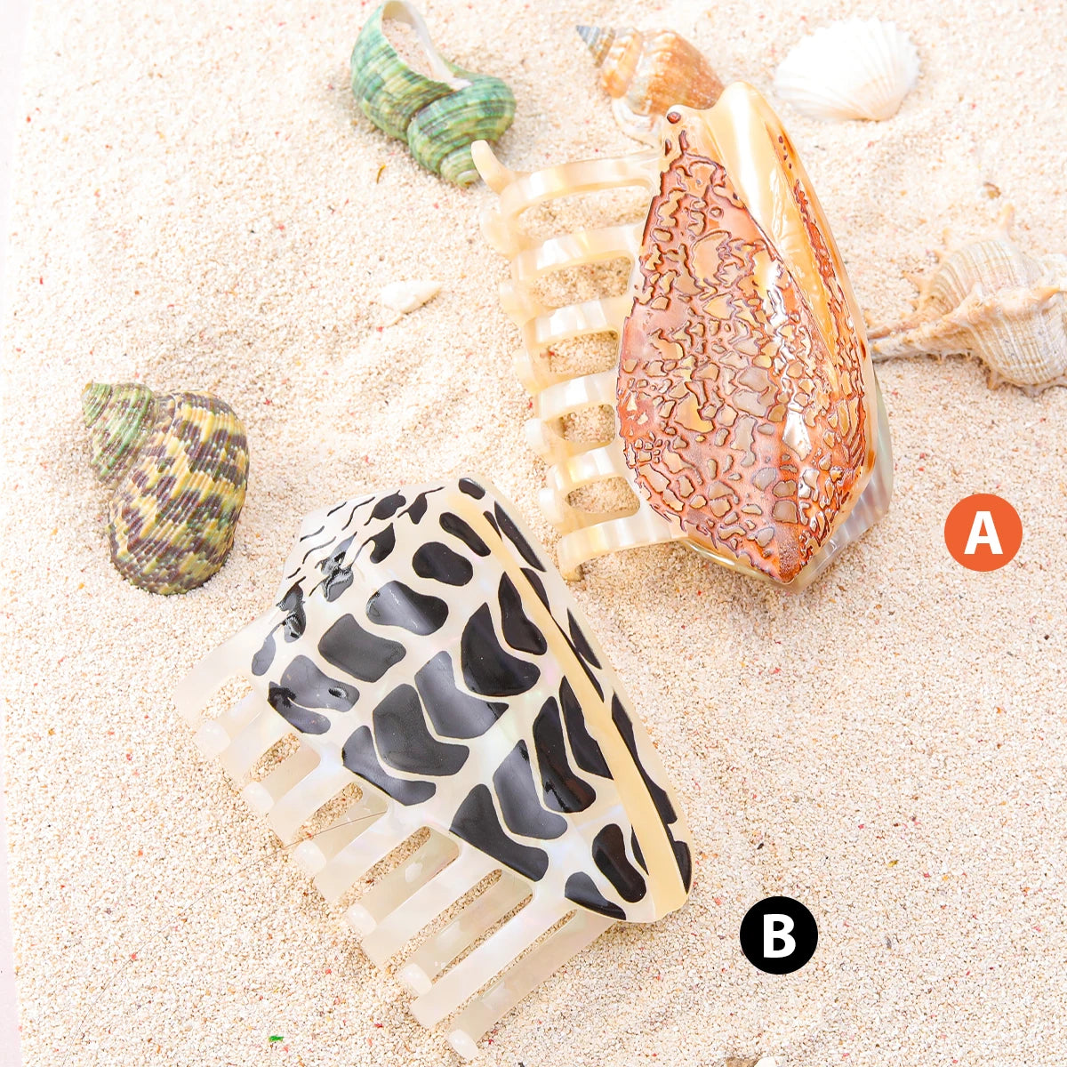 1 piece personalised Hebrew Cone Shell and a Textile Cone shell hair claw for sumer holiday