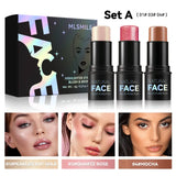 MLSMILE Highlight Contour 3-pack For 3D Makeup Brightening Skin Tone Face Blush Stick 3 Pcs Set 2025 New
