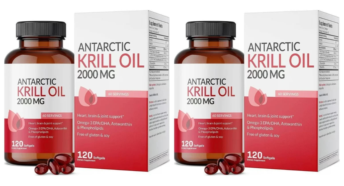 Antarctic Krill Oil 2000mg with Omega-3 EPA DHA, Astaxanthin & Phospholipids, Premium Daily Wellness, 120 Softgels Supplement