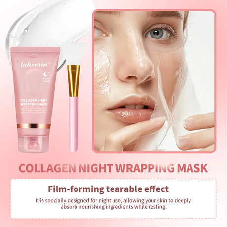Collagen Overnight Wrapping Peel Off Facial Mask Set Korean Collagen Night Wrapping Mask Deeply Hydrates Night Care Mask Cream