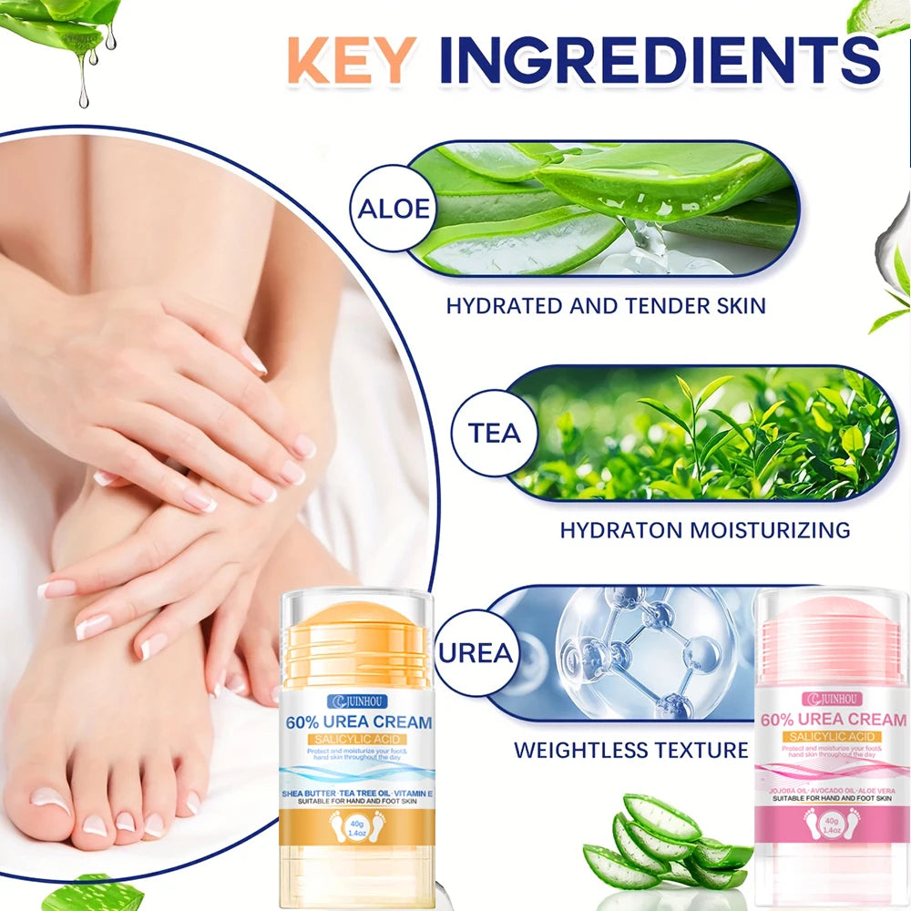 JUINHOU 40g2pcs 60% Urea Portable Foot Cream Stick Salicylic Acid Exfoliating Moisturizer Cracked Heel Repair Dry Skin Foot Care