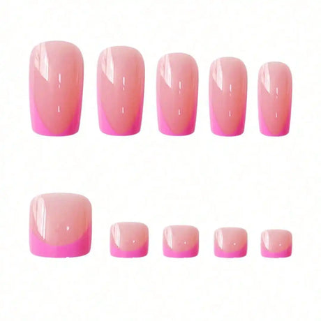 24Pcs French Pink Square Press On Nails Combo For Fingernail And Toenail Removable Reusable Women Daily Party DIY Manicure Supply