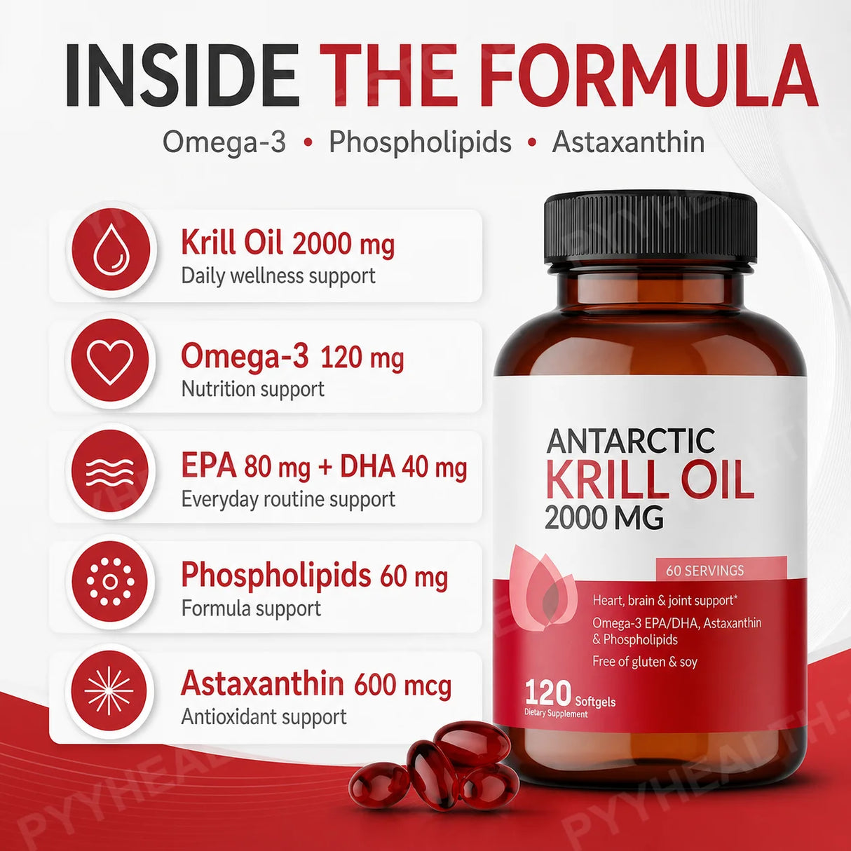 Antarctic Krill Oil 2000mg with Omega-3 EPA DHA, Astaxanthin & Phospholipids, Premium Daily Wellness, 120 Softgels Supplement