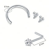 6/2pcs Horseshoe Nose Rings With L-Shape Nose Stud, Stainless Steel Rianbow CZ Nose Ring,, Lip Eyebrow Helix Ear Piercing